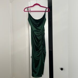 Green cowl neck midi dress